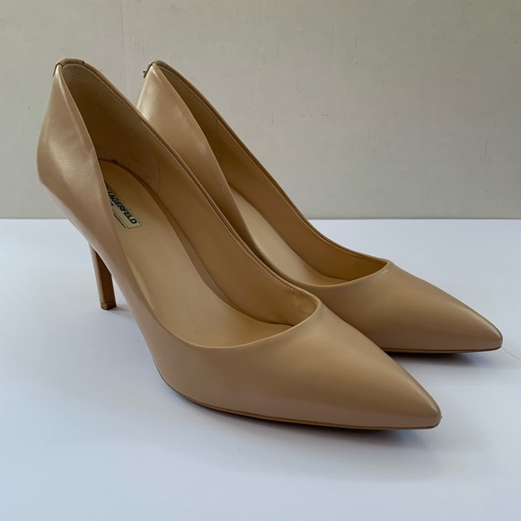 Karl Lagerfeld natural tan color shiny real leather shoes KL Logo at heels US 10 - Picture 5 of 13